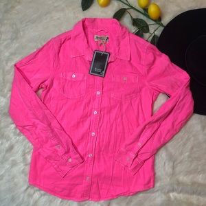 NWT hot pink button up